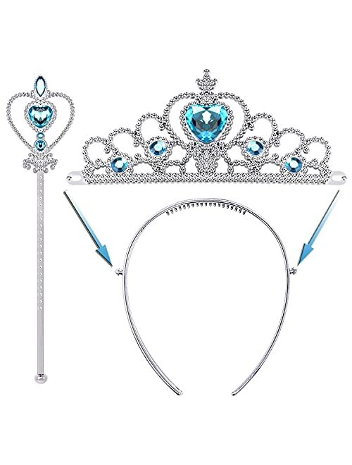 MISS FANTASY Princess Elsa Cosplay Accessories Blue Wand Tiara Necklace Glove