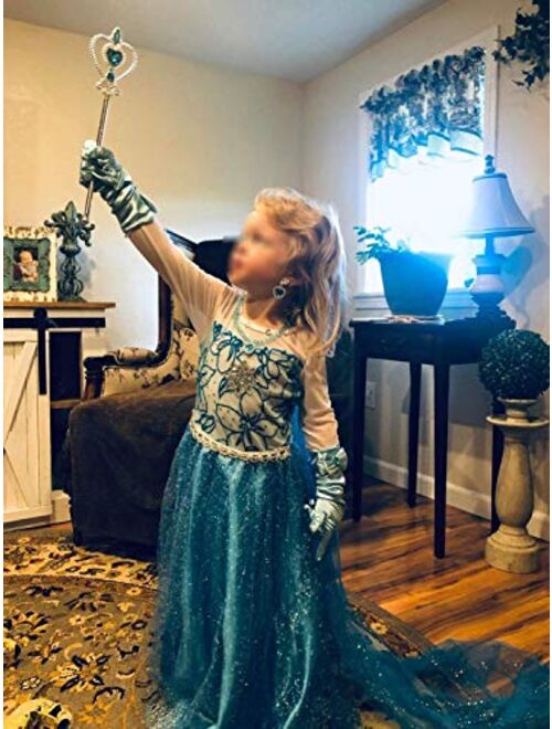 MISS FANTASY Princess Elsa Cosplay Accessories Blue Wand Tiara Necklace Glove