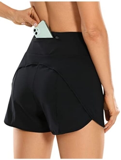 Women's High Waist Workout Running Shorts Mesh Liner 4'' - Quick Dry Mesh Athletic Sport Gym Shorts Zip Pocket