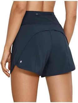 Women's High Waist Workout Running Shorts Mesh Liner 4'' - Quick Dry Mesh Athletic Sport Gym Shorts Zip Pocket