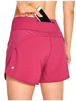 Women's High Waist Workout Running Shorts Mesh Liner 4'' - Quick Dry Mesh Athletic Sport Gym Shorts Zip Pocket