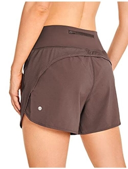 Women's High Waist Workout Running Shorts Mesh Liner 4'' - Quick Dry Mesh Athletic Sport Gym Shorts Zip Pocket