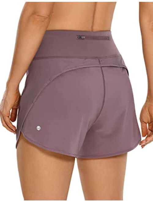 CRZ YOGA Women's High Waist Workout Running Shorts Mesh Liner 4'' - Quick Dry Mesh Athletic Sport Gym Shorts Zip Pocket