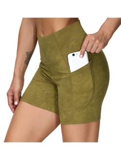 High Waist Yoga Shorts for Women'sTummy Control Fitness Athletic Workout Running Shorts with Deep Pockets