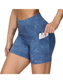 High Waist Yoga Shorts for Women'sTummy Control Fitness Athletic Workout Running Shorts with Deep Pockets