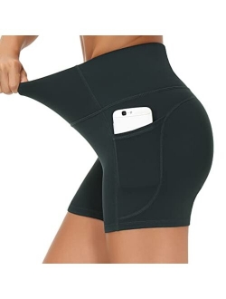 High Waist Yoga Shorts for Women'sTummy Control Fitness Athletic Workout Running Shorts with Deep Pockets