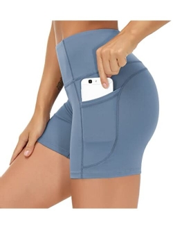 High Waist Yoga Shorts for Women'sTummy Control Fitness Athletic Workout Running Shorts with Deep Pockets