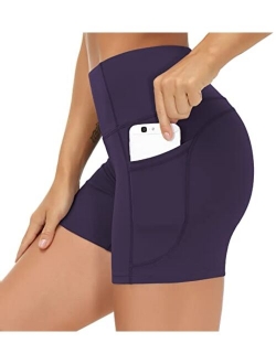 High Waist Yoga Shorts for Women'sTummy Control Fitness Athletic Workout Running Shorts with Deep Pockets