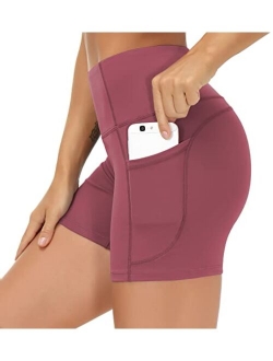 High Waist Yoga Shorts for Women'sTummy Control Fitness Athletic Workout Running Shorts with Deep Pockets