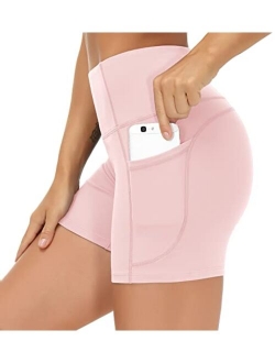 High Waist Yoga Shorts for Women'sTummy Control Fitness Athletic Workout Running Shorts with Deep Pockets