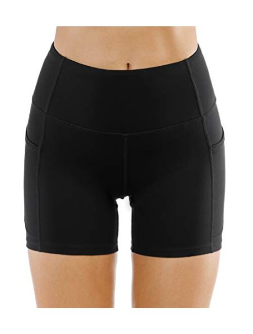 THE GYM PEOPLE High Waist Yoga Shorts for Women's Tummy Control Fitness Athletic Workout Running Shorts with Deep Pockets