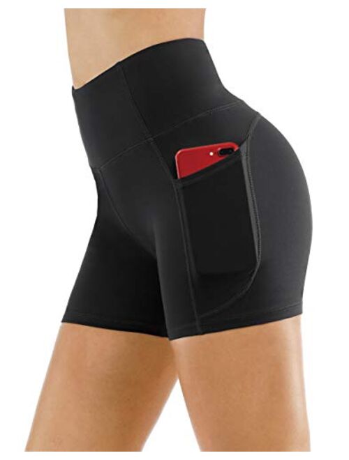 THE GYM PEOPLE High Waist Yoga Shorts for Women's Tummy Control Fitness Athletic Workout Running Shorts with Deep Pockets