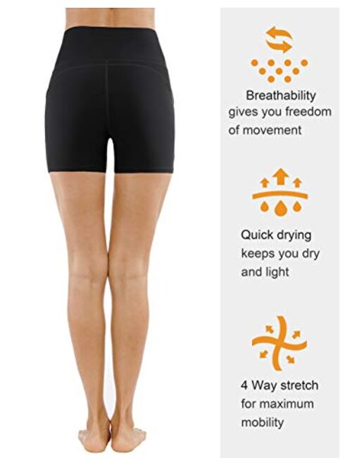 THE GYM PEOPLE High Waist Yoga Shorts for Women's Tummy Control Fitness Athletic Workout Running Shorts with Deep Pockets