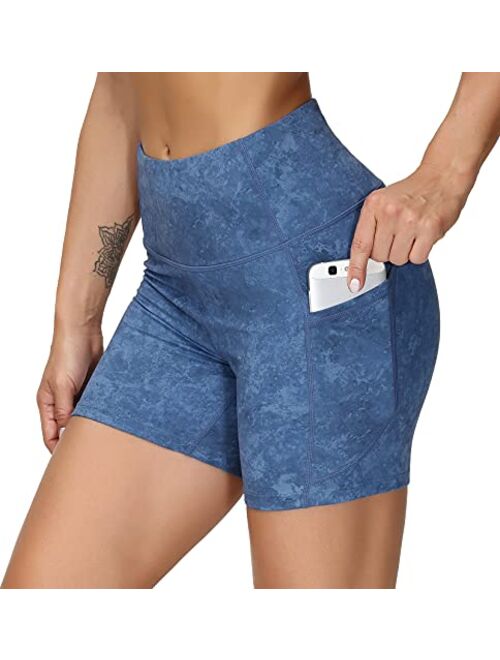 THE GYM PEOPLE High Waist Yoga Shorts for Women's Tummy Control Fitness Athletic Workout Running Shorts with Deep Pockets