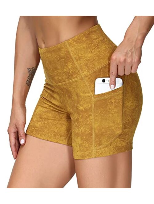 THE GYM PEOPLE High Waist Yoga Shorts for Women's Tummy Control Fitness Athletic Workout Running Shorts with Deep Pockets