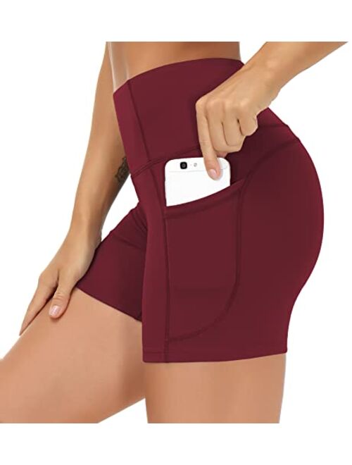 THE GYM PEOPLE High Waist Yoga Shorts for Women's Tummy Control Fitness Athletic Workout Running Shorts with Deep Pockets