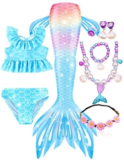 Bylulis Mermaid Tails for Swimming for Girls Swimmable Swimsuit Kids Bathing Suits Birthday Gift 3-12 Years (NO Monofin)