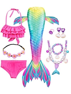 Bylulis Mermaid Tails for Swimming for Girls Swimmable Swimsuit Kids Bathing Suits Birthday Gift 3-12 Years (NO Monofin)