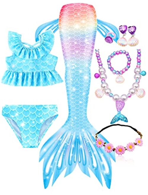 Bylulis Mermaid Tails for Swimming for Girls Swimmable Swimsuit Kids Bathing Suits Birthday Gift 3-12 Years (NO Monofin)