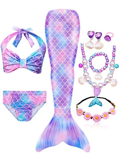 Bylulis Mermaid Tails for Swimming for Girls Swimmable Swimsuit Kids Bathing Suits Birthday Gift 3-12 Years (NO Monofin)