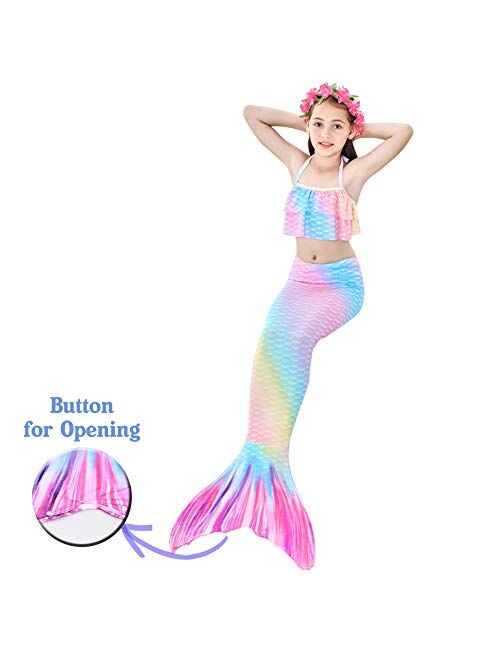 Danvren Mermaid Tails for Swimming Girls Bathing Suits Swimsuit Swimwear Bikini 3 Pcs for 3-12 Year Old