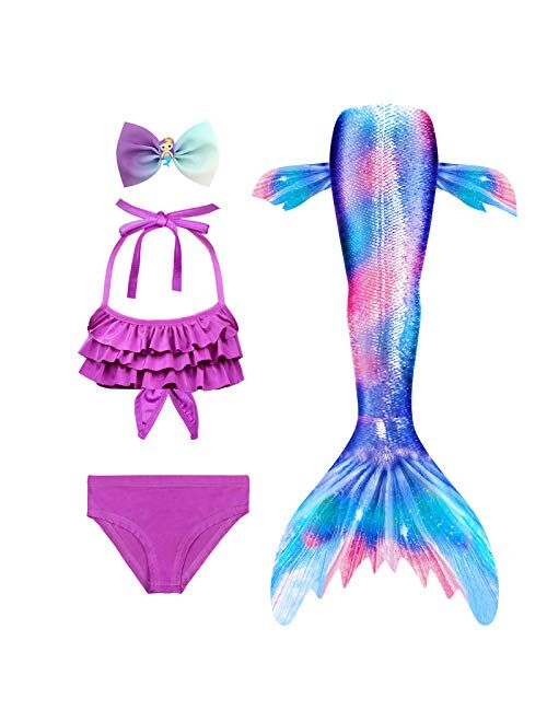 Danvren Mermaid Tails for Swimming Girls Bathing Suits Swimsuit Swimwear Bikini 3 Pcs for 3-12 Year Old