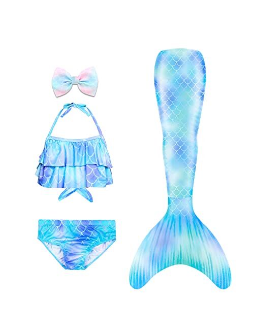 Danvren Mermaid Tails for Swimming Girls Bathing Suits Swimsuit Swimwear Bikini 3 Pcs for 3-12 Year Old