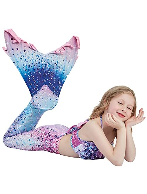 Zentaifan Mermaid Tails for Swimming for Girls with Monofin 6Pcs Bikini Set for Little Girls 3-12Y