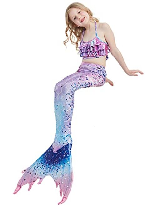 Zentaifan Mermaid Tails for Swimming for Girls with Monofin 6Pcs Bikini Set for Little Girls 3-12Y