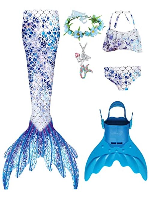 Zentaifan Mermaid Tails for Swimming for Girls with Monofin 6Pcs Bikini Set for Little Girls 3-12Y