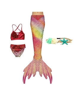 XNSGAO 4PCS Mermaid Tails for Swimming for Girls Kids Mermaid Swimsuit Costume Princess Bikini Set Bathing Suits