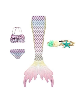 XNSGAO 4PCS Mermaid Tails for Swimming for Girls Kids Mermaid Swimsuit Costume Princess Bikini Set Bathing Suits