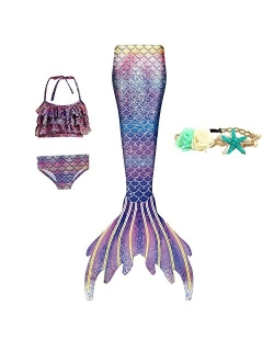 XNSGAO 4PCS Mermaid Tails for Swimming for Girls Kids Mermaid Swimsuit Costume Princess Bikini Set Bathing Suits