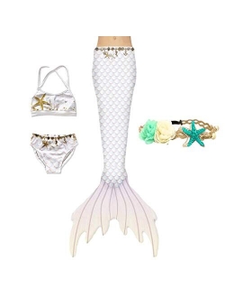 XNSGAO 4PCS Mermaid Tails for Swimming for Girls Kids Mermaid Swimsuit Costume Princess Bikini Set Bathing Suits