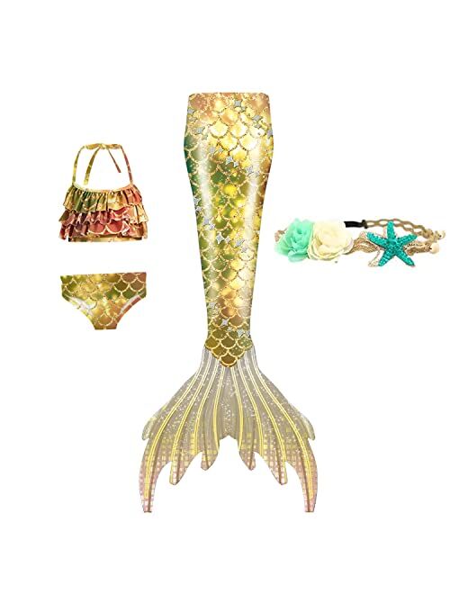 XNSGAO 4PCS Mermaid Tails for Swimming for Girls Kids Mermaid Swimsuit Costume Princess Bikini Set Bathing Suits