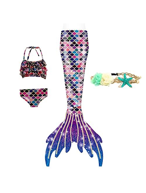 XNSGAO 4PCS Mermaid Tails for Swimming for Girls Kids Mermaid Swimsuit Costume Princess Bikini Set Bathing Suits