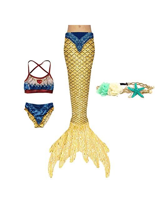 XNSGAO 4PCS Mermaid Tails for Swimming for Girls Kids Mermaid Swimsuit Costume Princess Bikini Set Bathing Suits