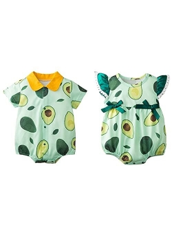 Yixius Twins Bodysuit, Baby Brother Sister Family Matching Outfits Infant Boys Girls Ruffled Sleeve Avocado Romper Summer Clothes