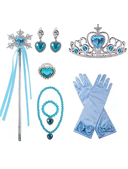 Hongyan wholesaling Princess Party Dress Up Accessories Girls Jewelry 9 Piece Dress Accessories, Crown, Wand, Necklace, Bracelet, Bracelet, Earrings, Ring, Gloves (11 Pie