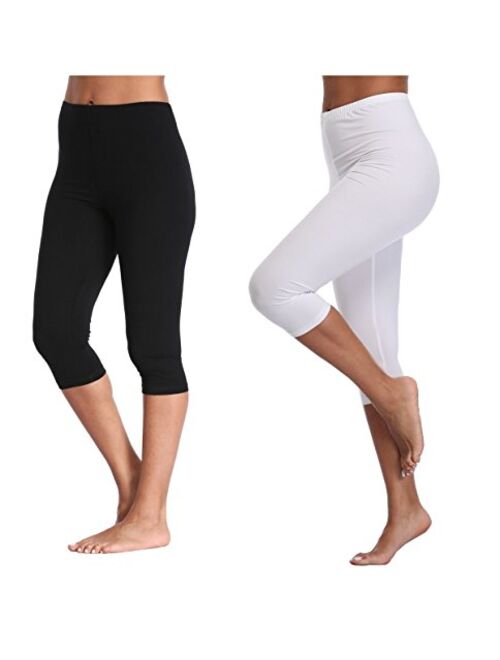 Kotii Women's Lightweight Soft Capri Leggings Crop Leggings 3/4 Stretch Yoga Pants