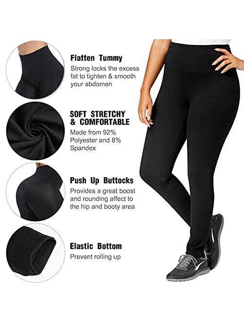 Hi Clasmix Plus Size Leggings for Women 1X-4X-High Waisted Tummy Control Workout Super Soft Black Leggings Yoga Pants