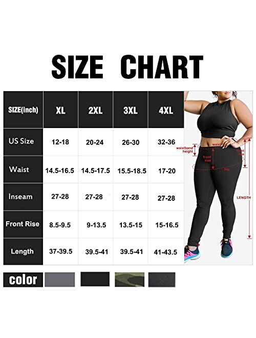 Hi Clasmix Plus Size Leggings for Women 1X-4X-High Waisted Tummy Control Workout Super Soft Black Leggings Yoga Pants