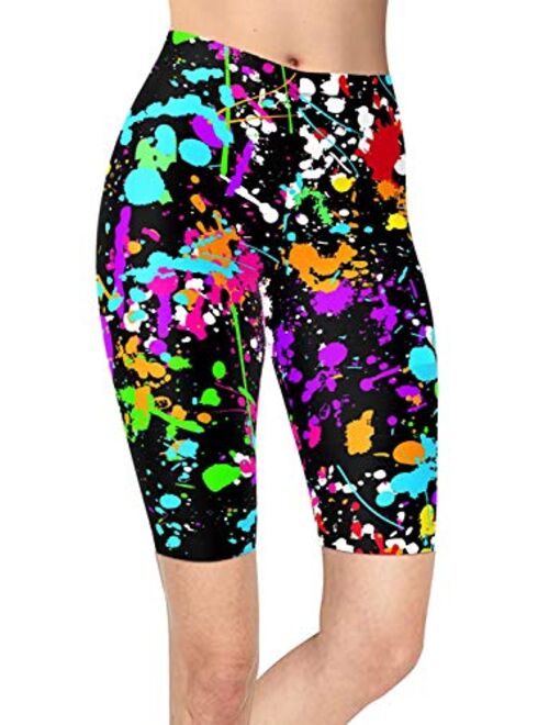 sissycos Women's Artistic Splash Printed Biker Shorts Buttery Soft Workout Leggings