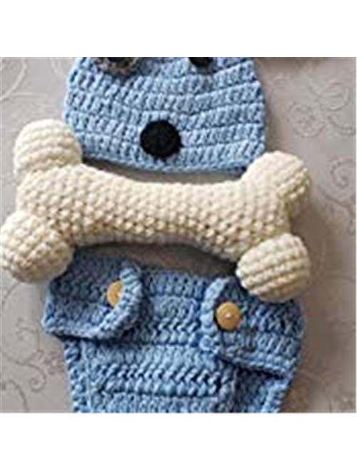 LERORO Newborn Baby Girl Boy Photo Props Outfits Crochet Knitted Blue Dog Hat Shorts with Bone Set for Boys Girls Photography Shoot (0-6 Months)