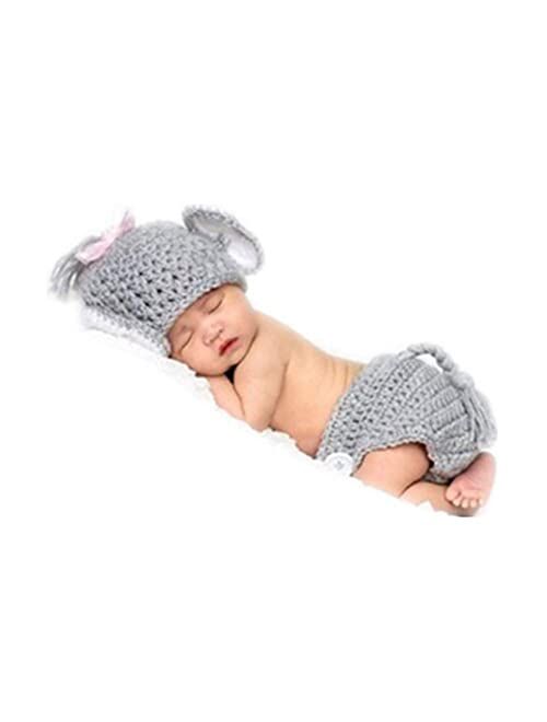 Vemonllas Newborn Photography Props Outfit Boys Girls Elephant Hat Bonnet & Shorts Baby Photo Props Crochet Knitted Costumes