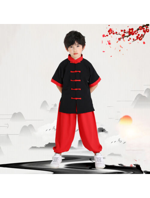 KTLPARTY Kid Adult Kung Fu Uniform Traditional Chinese Clothing For Boys Girls Wushu Costume Suit Set Tai Chi Folk Performance Outfit