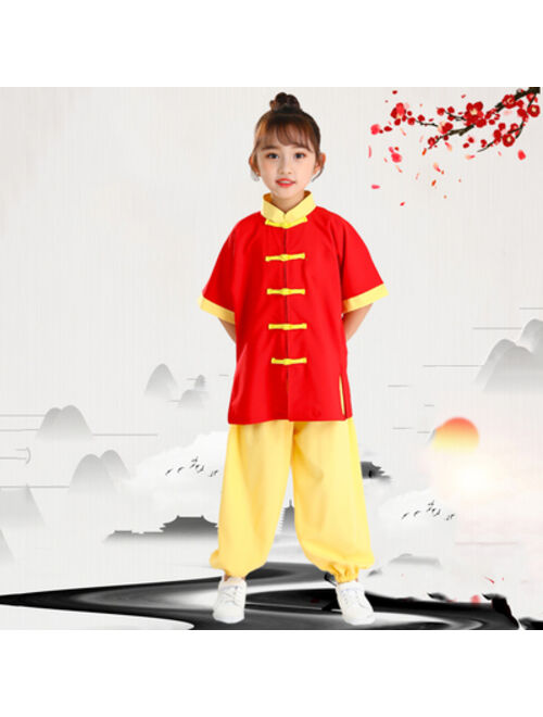 KTLPARTY Kid Adult Kung Fu Uniform Traditional Chinese Clothing For Boys Girls Wushu Costume Suit Set Tai Chi Folk Performance Outfit