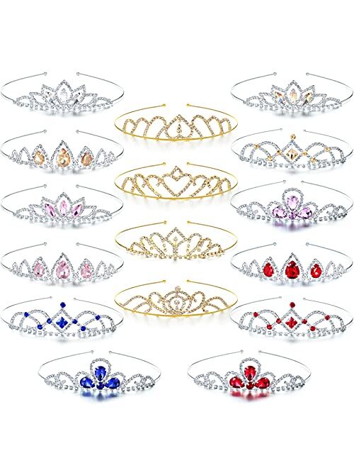 Haull 16 Pieces Girls Crystal Tiara Rhinestone Crown Princess Crystal Headband Crystal Head Crown Colorful Rhinestone Tiara Alloy Crown Headband Hair Accessories for Birt