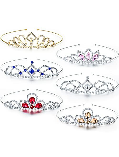 Hicarer 6 Pieces Girls Crown Tiara Rhinestone Crown Colorful Crystal Tiara Rhinestone Princess Crystal Headband Crown Headband for Little Girls Wedding Princess Birthday 