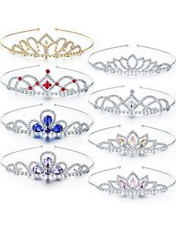 Hicarer 8 Pieces Girls Princess Rhinestone Crown Colorful Crystal Tiara Crown Rhinestone Crown Headband for Little Girls Wedding Princess Birthday Crown Party Decoration 